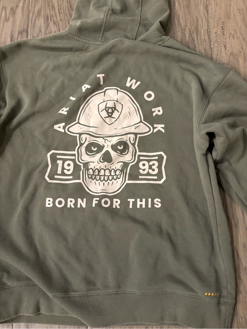 Ariat Rebar Olive Green Hoodie with White Skull Work Graphic Born for This - Picture 6 of 8
